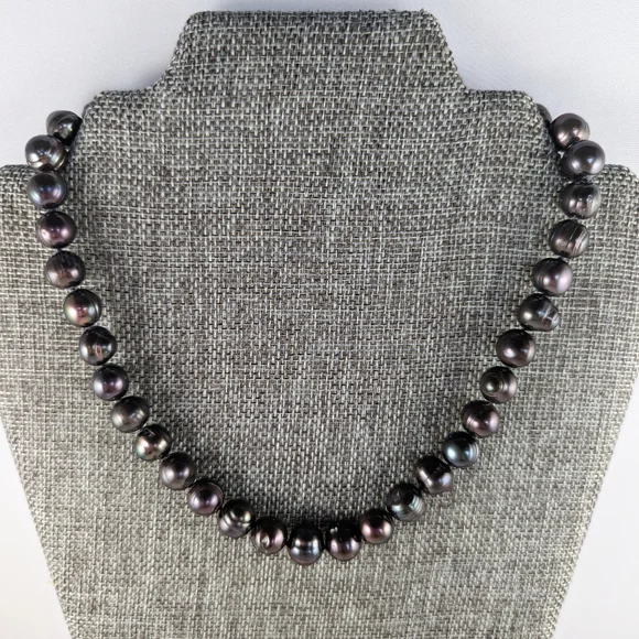REAL 10-11mm Bordeaux Black Pearl Necklace - Picture 10 of 11